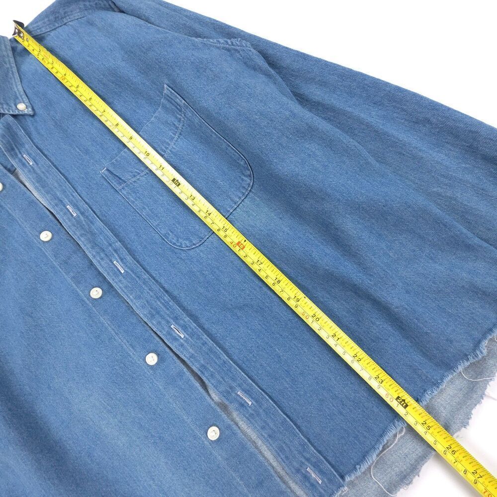 UNIQLO Raw Hem Denim Boyfriend Shirt Button Down Minimal Western Boho Casual Y2k - Picture 3 of 6